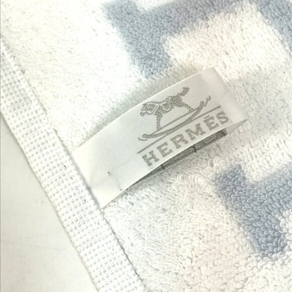 HERMES H logo Avalon Hand towel towel cotton Blue x White Unused - Picture 6 of 7